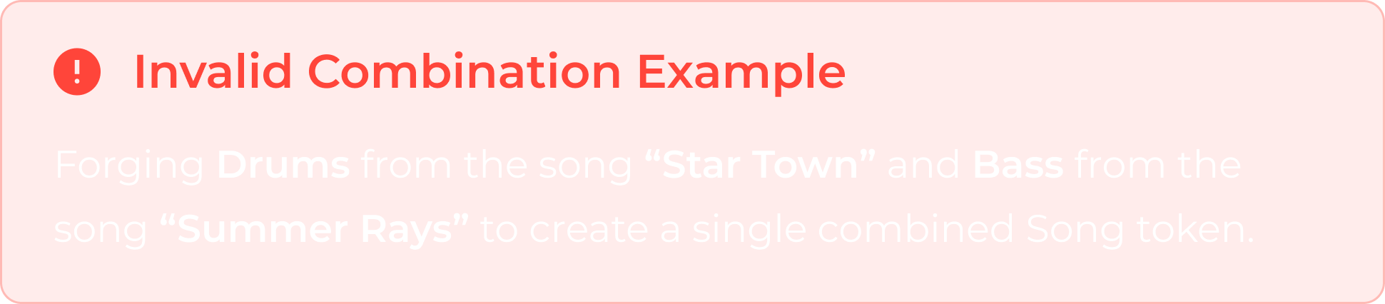 Invalid combination: Forging Drums from Star Town and Bass from Summer Rays cannot create a single combined Song token.